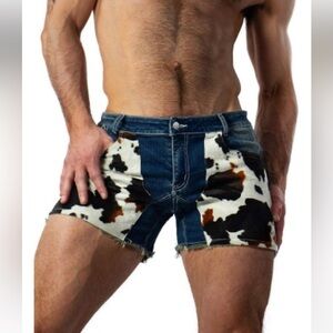 Glimms New York FRAYED COW PRINT JEAN SHORTS Size 32 Mens
